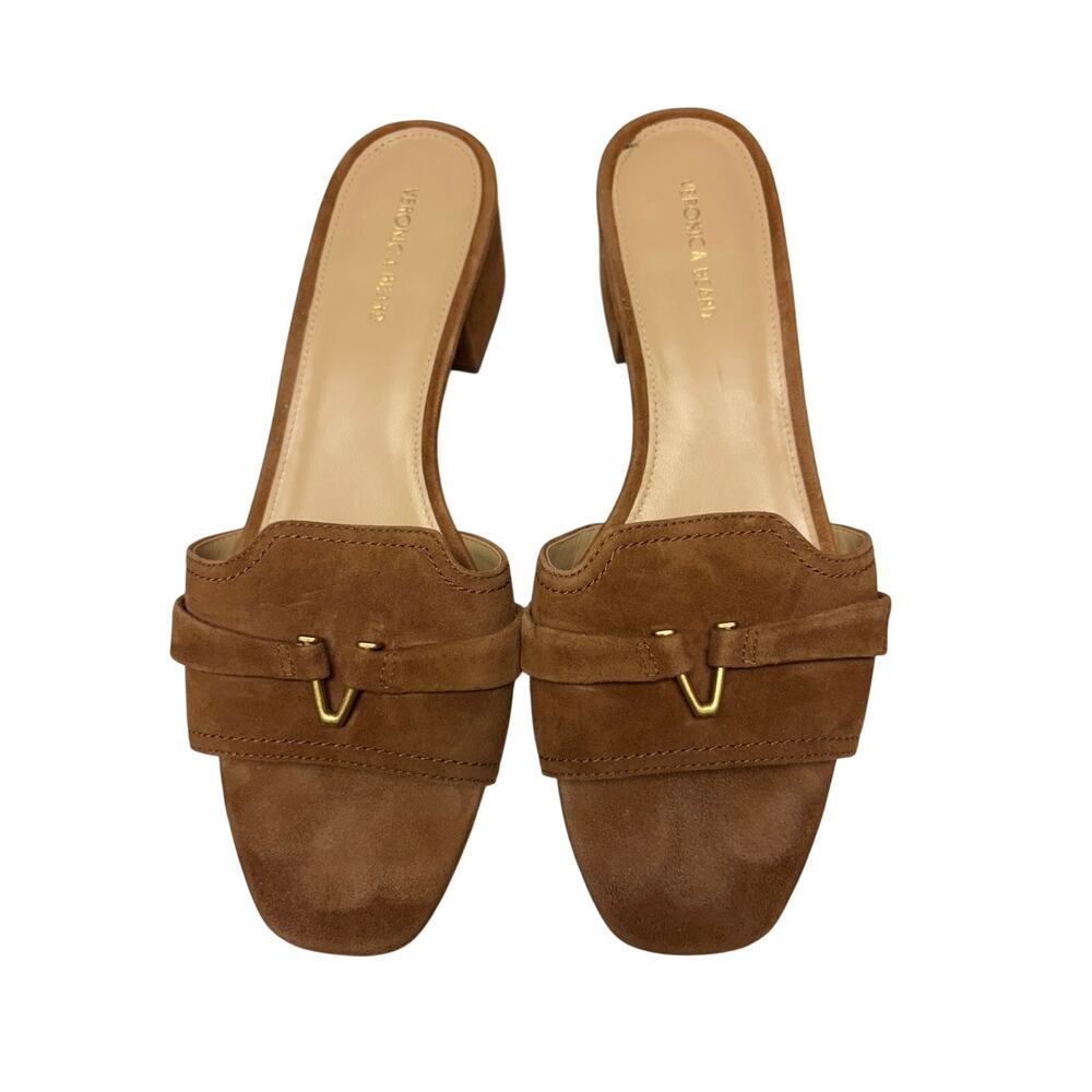Veronica Beard Suede Mule Sandals Brown Block Heel Size 8.5